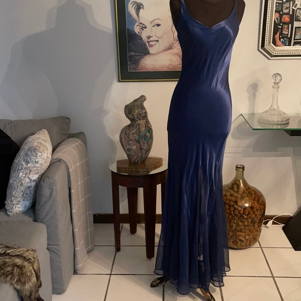 Blue Satin Long Dress.